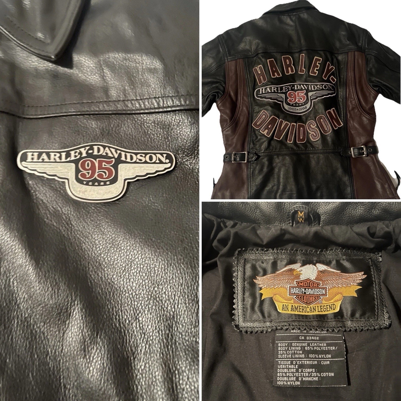 Rare Vintage 1998 Harley Davidson Leather Jacket Hand Stitched Women's M (B1)